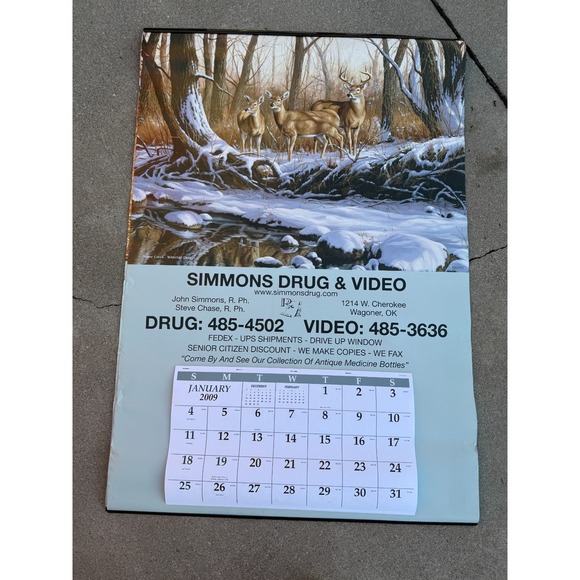 Simmons Drug & Video Advertising Wall Calendars 2004 & 2009 Deer Art - Picture 2 of 5